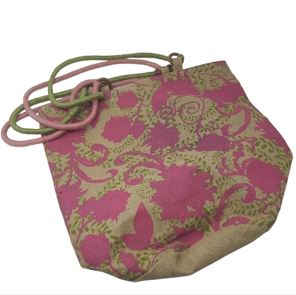 Earth Accessories | Pink & Green Double Strap Tote Satchel Bag (One Size) - Picture 8 of 13